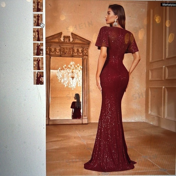 Trumpet/Mermaid Plunging Neck Floor-Length Sequin Dress with Butterfly Sleeves - Picture 9 of 13